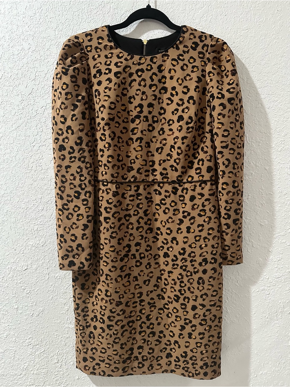 Donna Karan Leopard Print Long Sleeve Sheath Dress - Tan & Black